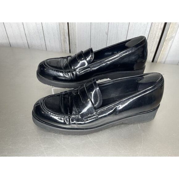 La Canadienne Halle Black Patent Leather Waterproof Penny Loafer Platform 9.5 - Picture 1 of 7